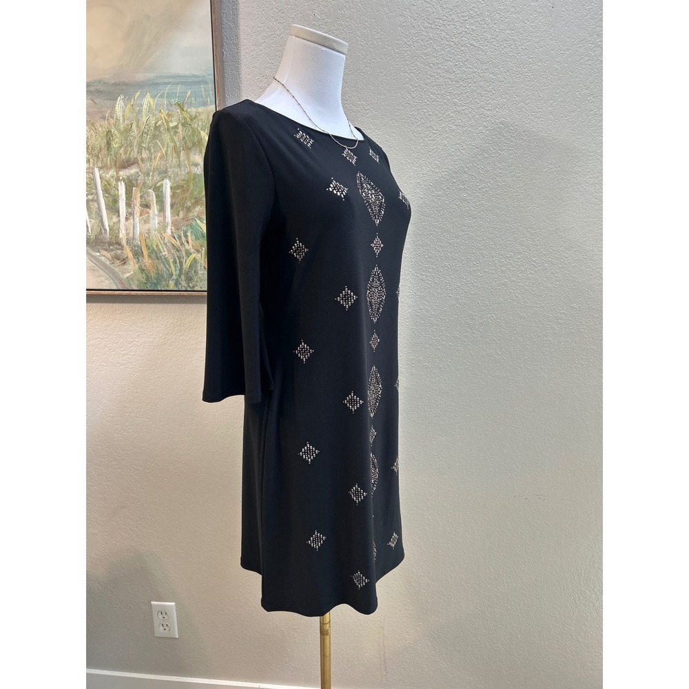 White House Black Market Black Studded Sheath Dress Petite Small SP Bell Sleeve - Picture 3 of 9